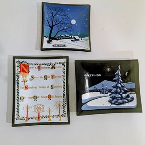 3 Vintage Christmas Art Glass Novelty Trinket Dishes - candy dish, etc